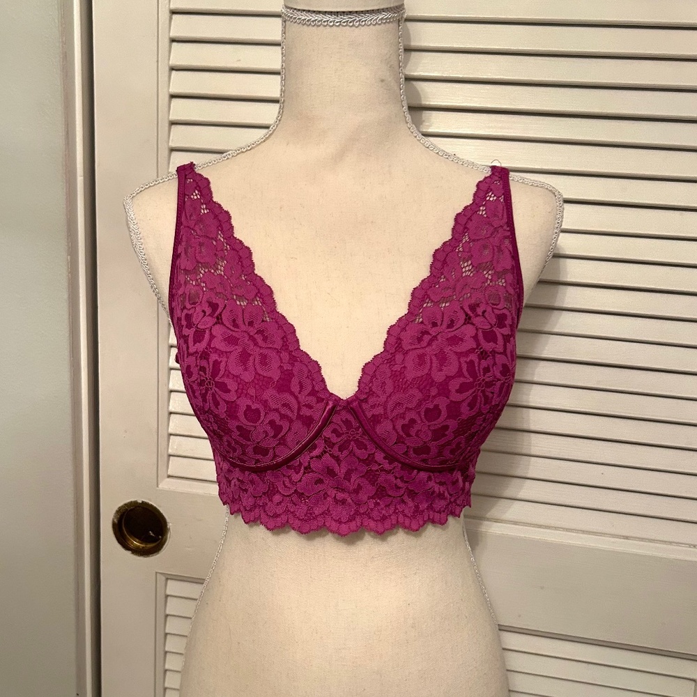 Maidenform Pure Comfort Convertible Lace Bralette 36C Raspberry Color